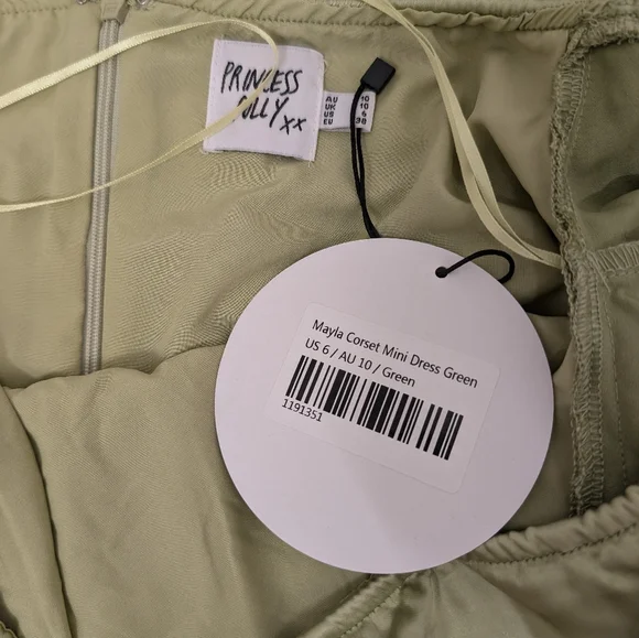 NWT Princess Polly Mayla Corset Mini Dress Green Off Shoulder Long Sleeve Size 6 - Picture 6 of 7